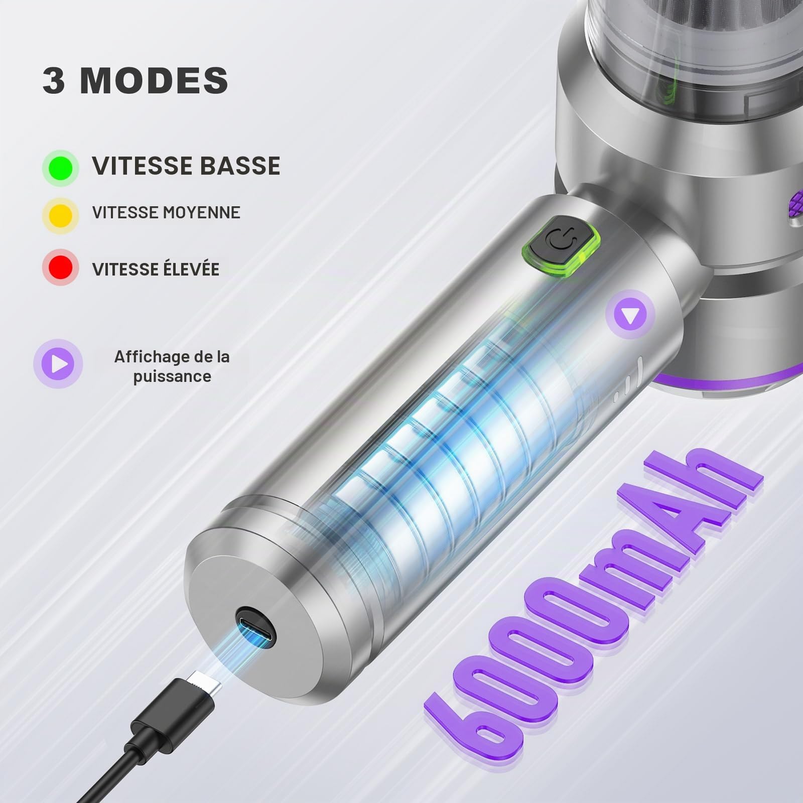 KITBEZN Aspirateur Voiture, 26000PA Mini Aspirateur à Main Puissant sans Fil, 220000 TR/Min Moteur sans Balai