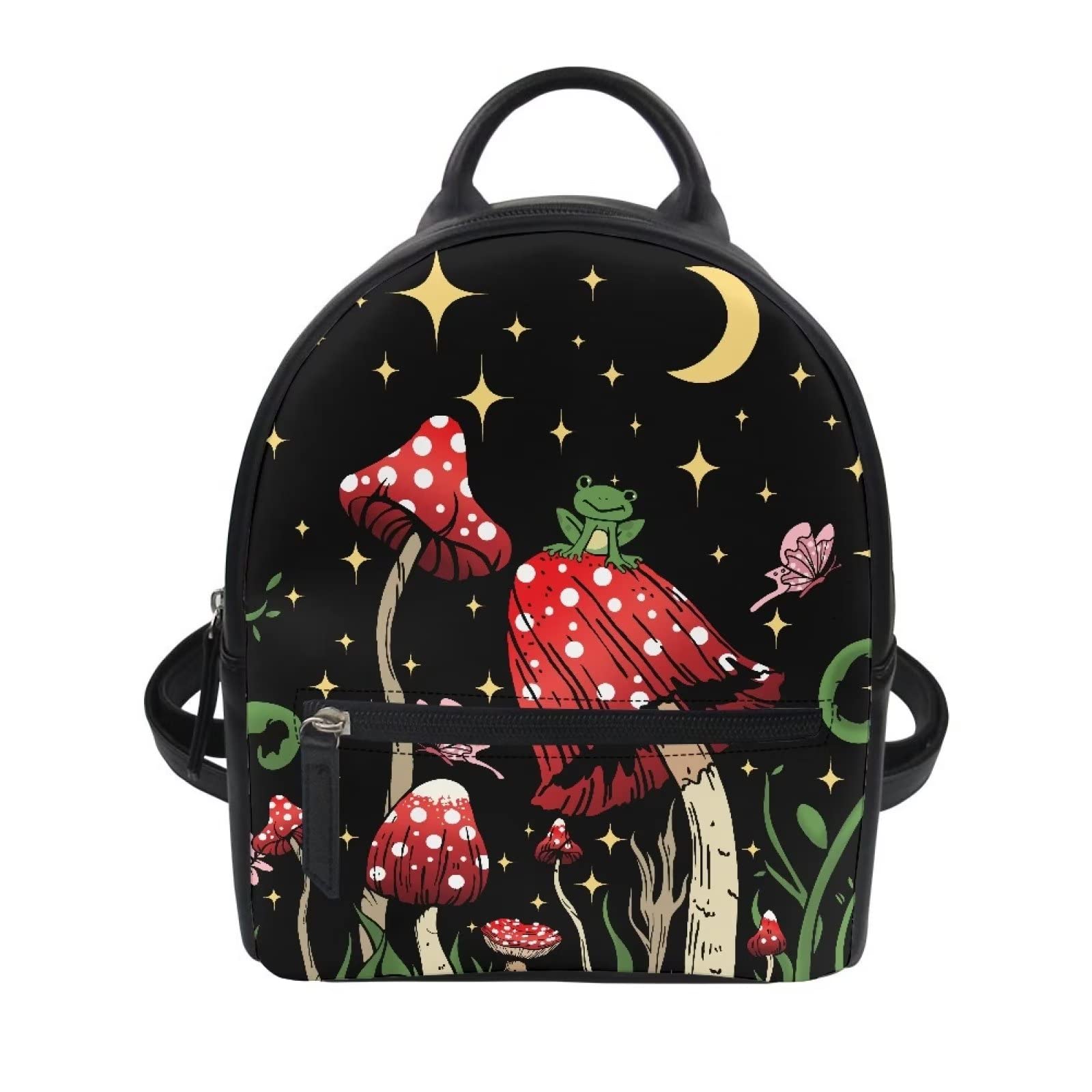 Showudesigns Butterfly Mushroom Purse Mini Backpack Handbags for Women Teen Girls Shoulder Bags Leather Daypack Travel Storage Pouch Cute Frog Moon