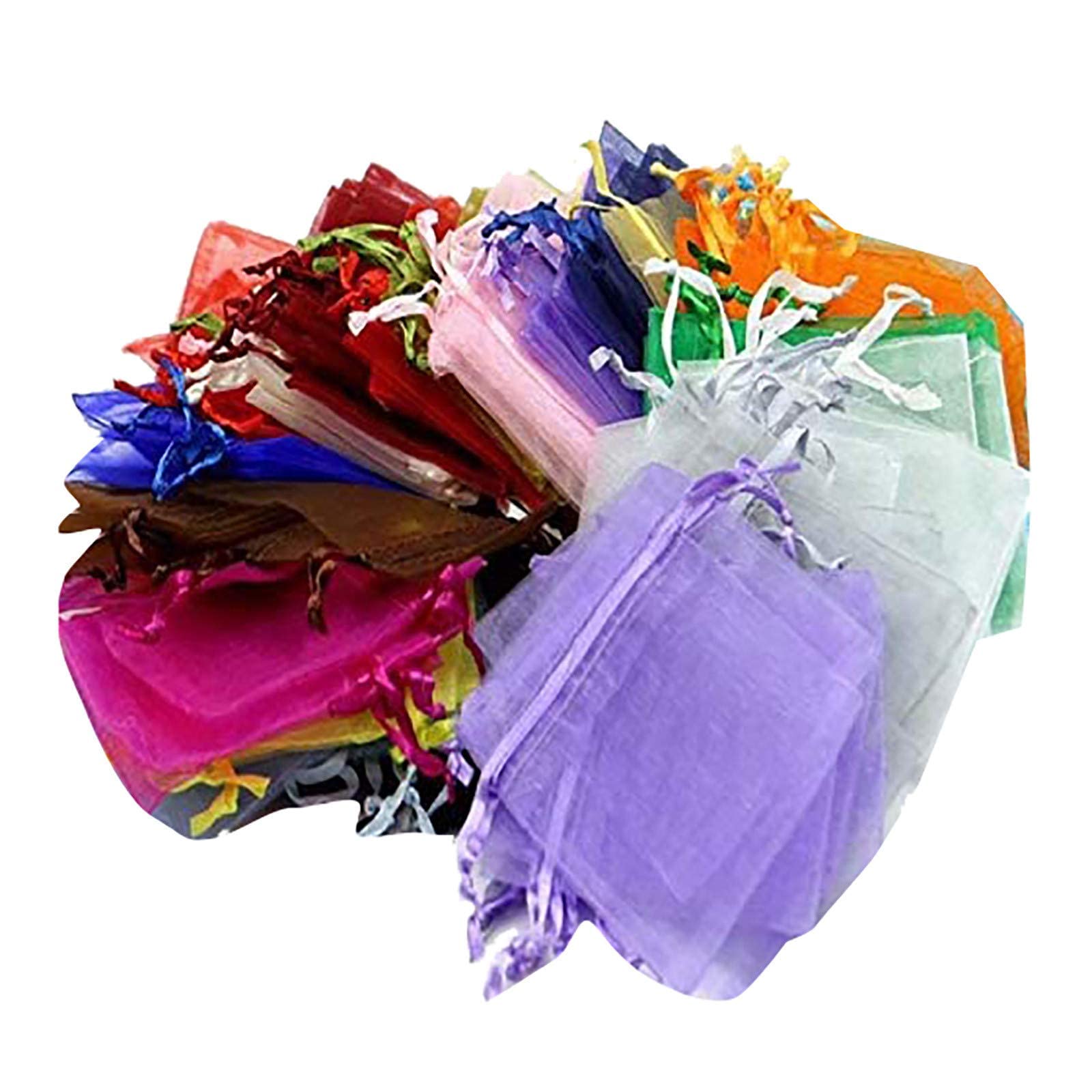 100 Pcs Sachets Pochettes Cadeau en Organza avec Rubans pour Bijoux 7x9cm