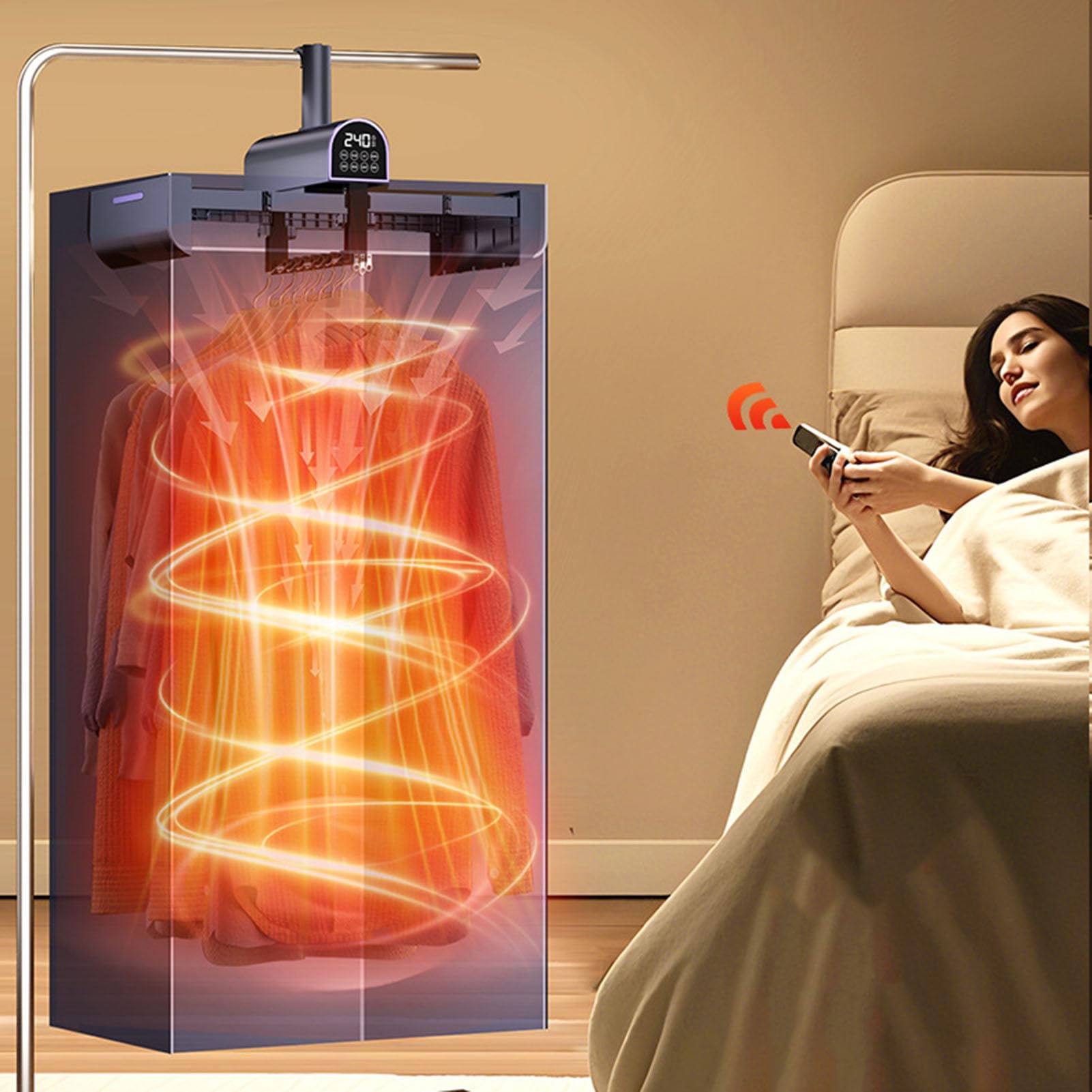 Secadora de Ropa de Secado Rápido, Continuo y Lento con Iones Negativos, Luz Violeta y Control Inteligente para el Hogar, Viajes, Vehículos Recreativos y Apartamentos (Gris)