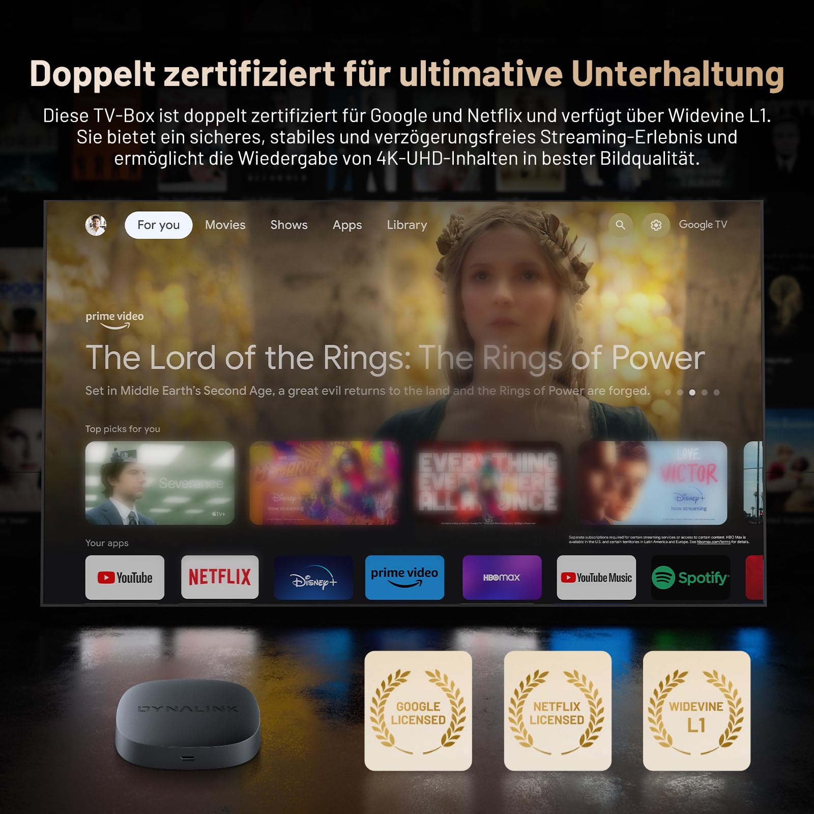 Google TV Box - 4K Smart TV Box HDR10+ UHD, Dolby Audio, Unterstützung Google/Netflix Zertifiziert, AV1, 2GB+16GB, 2.4G+5G WiFi, BT5.0, Streaming Media Player, Sprachassistent, Screen Mirror