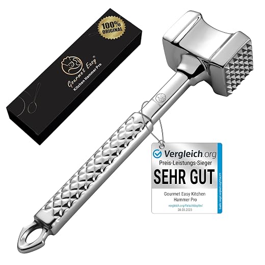 Fleischklopfer aus Edelstahl | Originaldesign | Doppelseitiger Schnitzelklopfer für Schnitzel, Koteletts, Steaks | Fleischhammer mit 5 Jahren Garantie