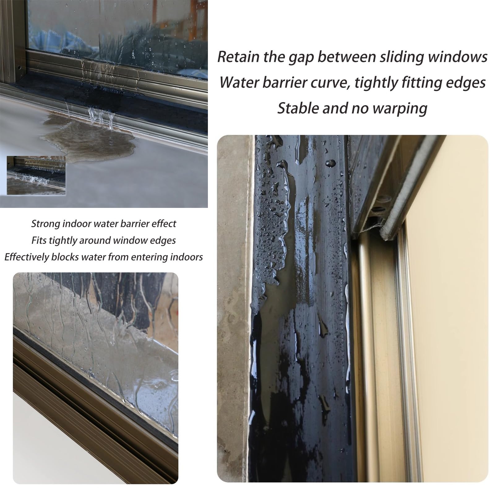 Negro Burlete Ventana Corredera Autoadhesiva, Tira De Sellado De Goma Autoadhesiva For Prevenir La Lluvia Y El Reflujo De Agua De Lluvia En Puertas Y Ventanas 1m-5m