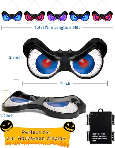 Miniatura 2 de HOUNE Guirnalda de luces de Halloween con temporizador, 3 modos de iluminación, ojos miradores, impermeable, funciona con pilas, para decoración de