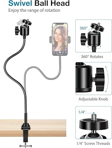 Miniatura 5 de InnoGear Soporte para cámara web con soporte para teléfono, soporte de brazo de cámara de escritorio, cuello de cisne para Logitech Webcam BRIO 4K