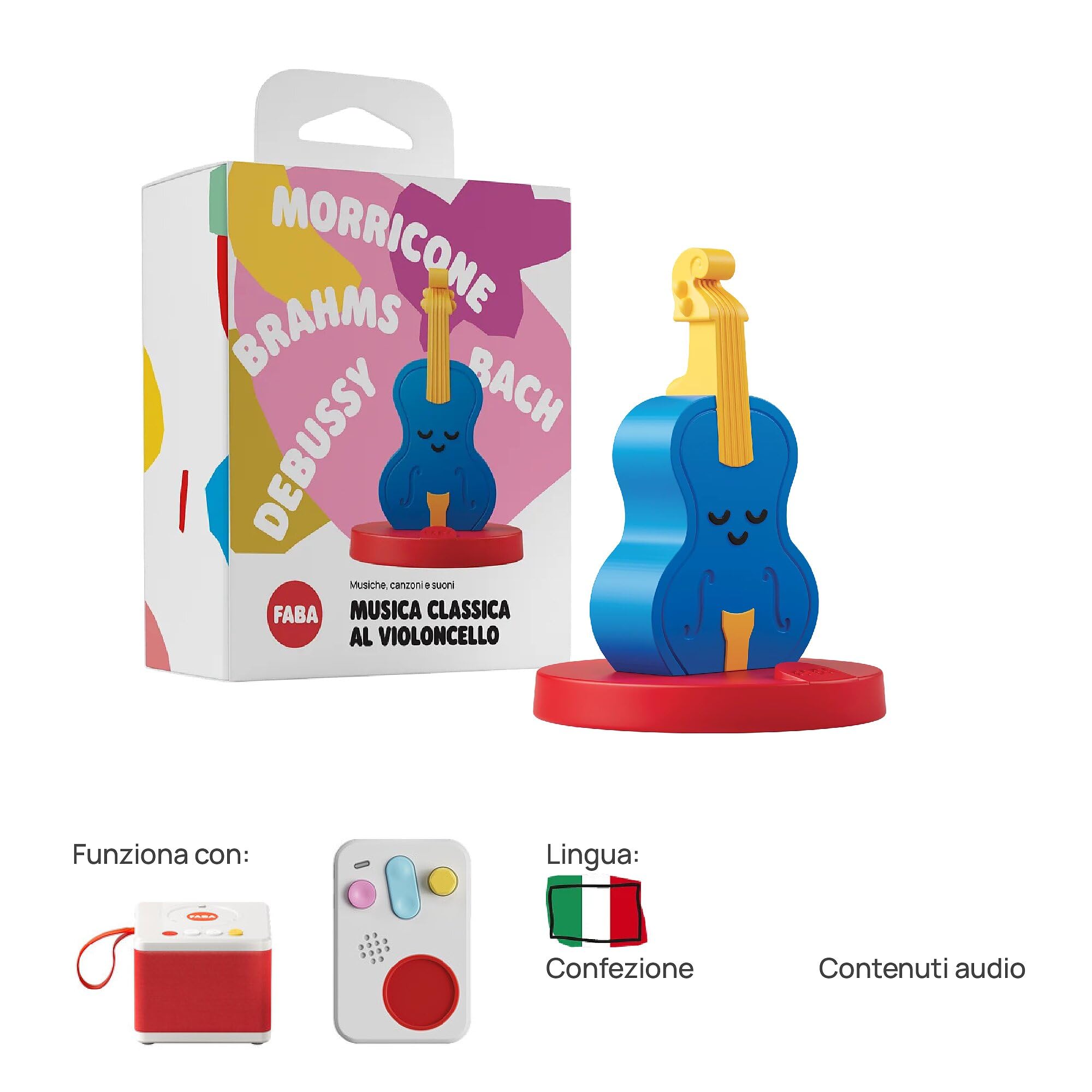 FABA Personaje sonoro – Música clásica al Violonchelo – Músicas, Canciones y Sonidos para niños a Partir de 0 años – Escuchable con el Contador de Historias y FABA+, Juego Educativo, versión Italiana - 4