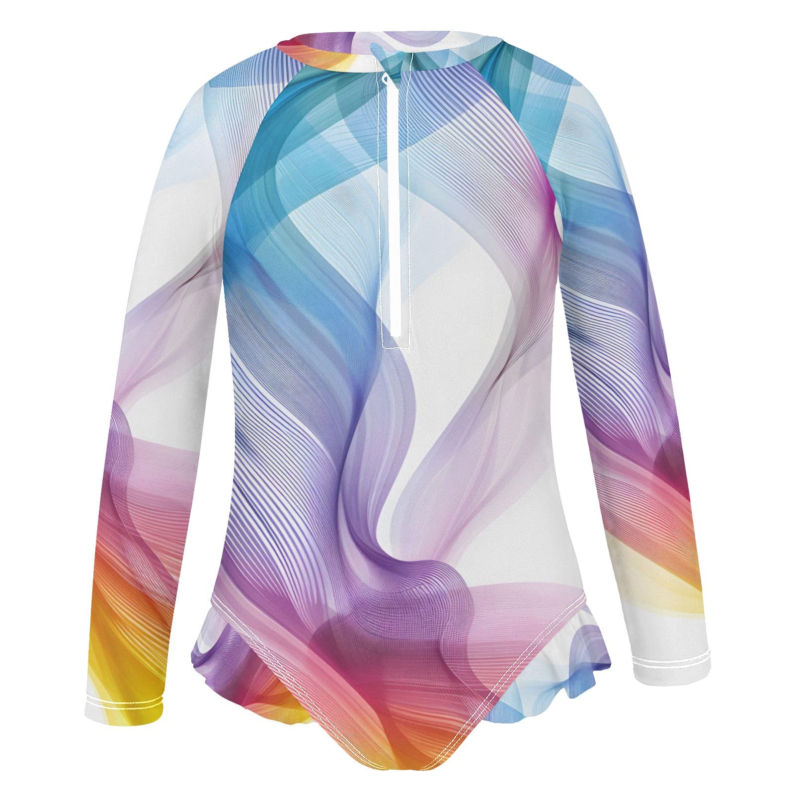 ALAZA Toddler Swimsuit Girl Bathing Suit Swimwear Rash Guard Abstract Wave Long Sleeve 3T