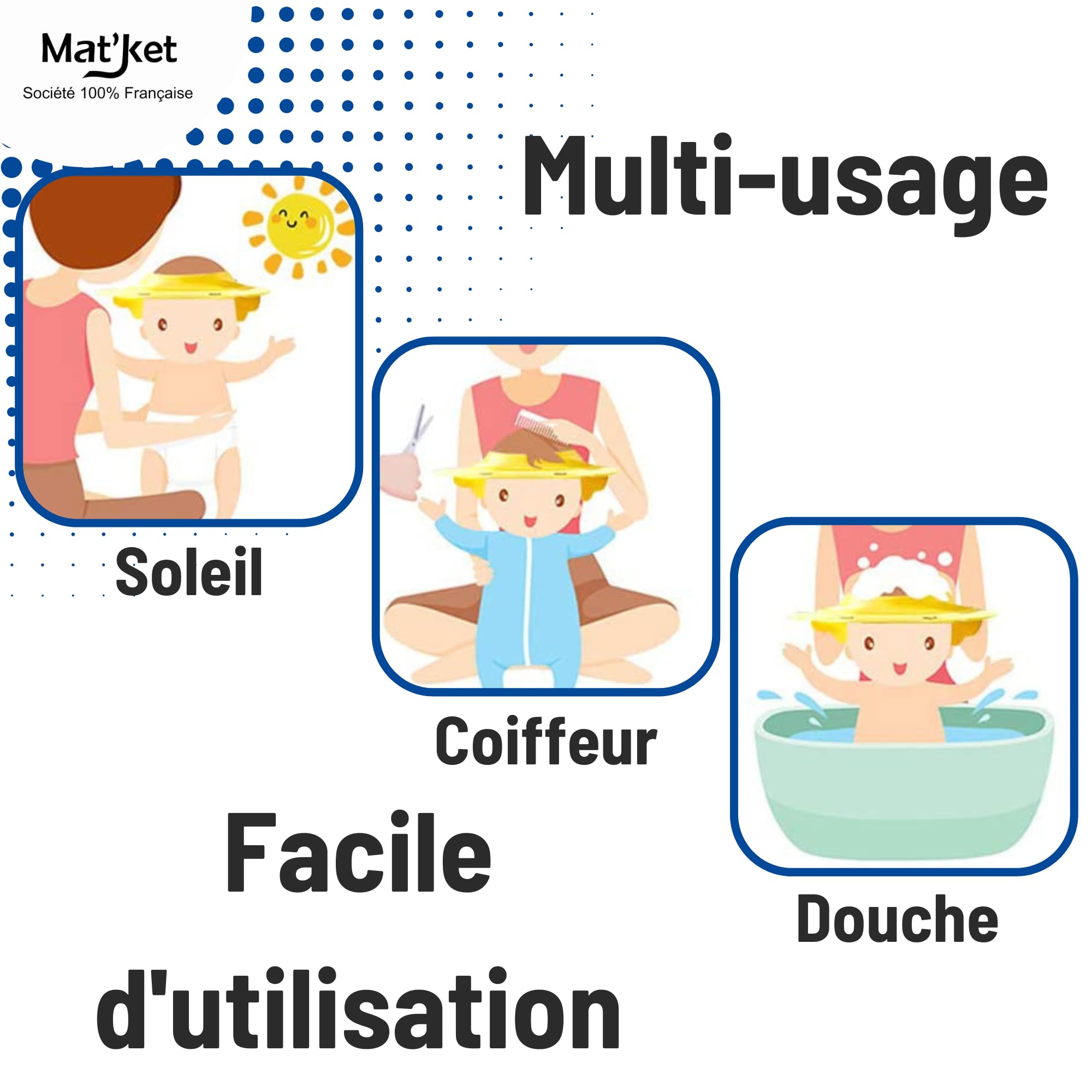 Casquette de Bain Enfant - Casquette De Bain Pour Bébé, Visière Bain, Chapeau Bebe, Idéal pour Shampoing Enfant et Douche Bebe