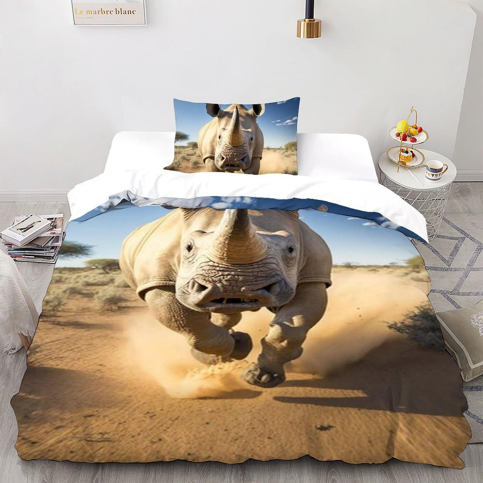 Housse de couette rhinocéros avec fermeture éclair pratique pour enfant