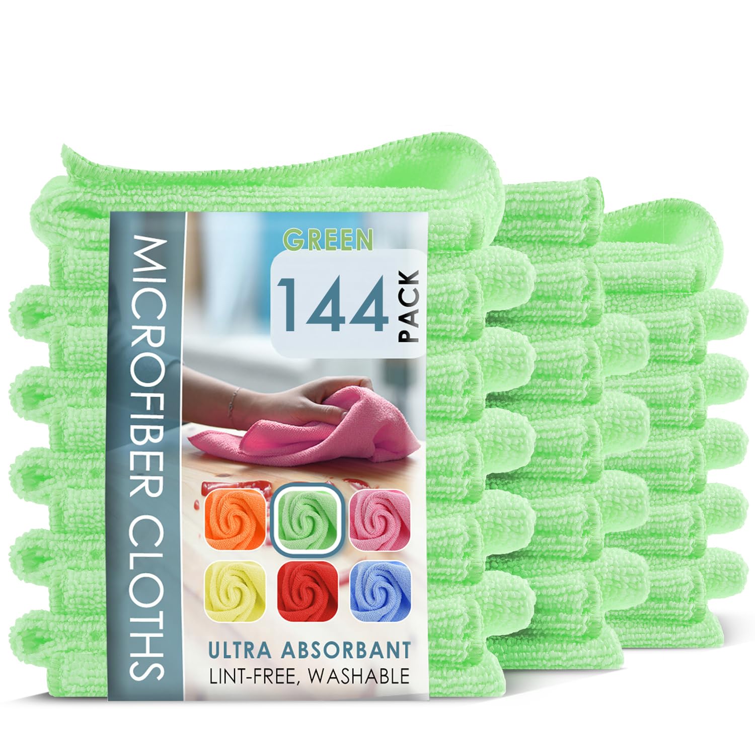 Hearth Harbor Microfiber Cleaning Cloth Microfiber Towels for Cars 144 Pack Washcloths Green Cleaning Rags Reusable Microfiber Towel