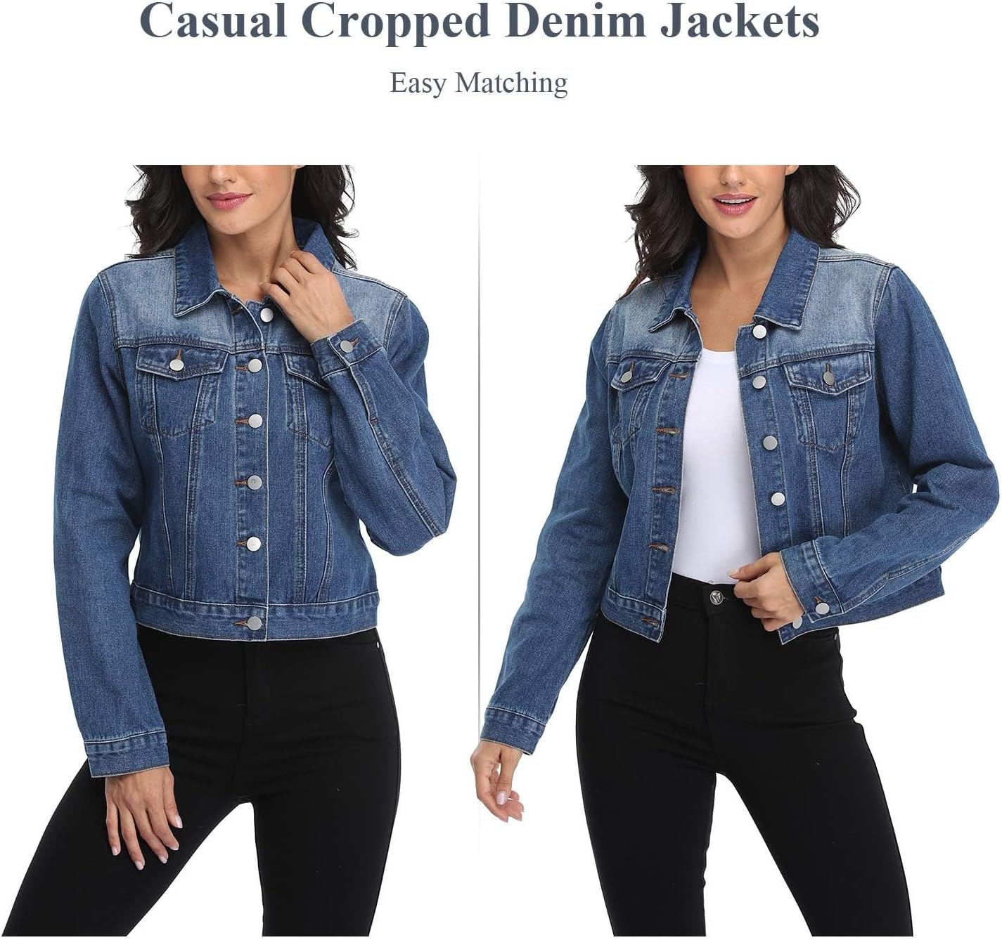 andy & natalie Women’s Denim Jackets Cropped Long Sleeve Basic Button Down Crop Jean Shacket with Pockets