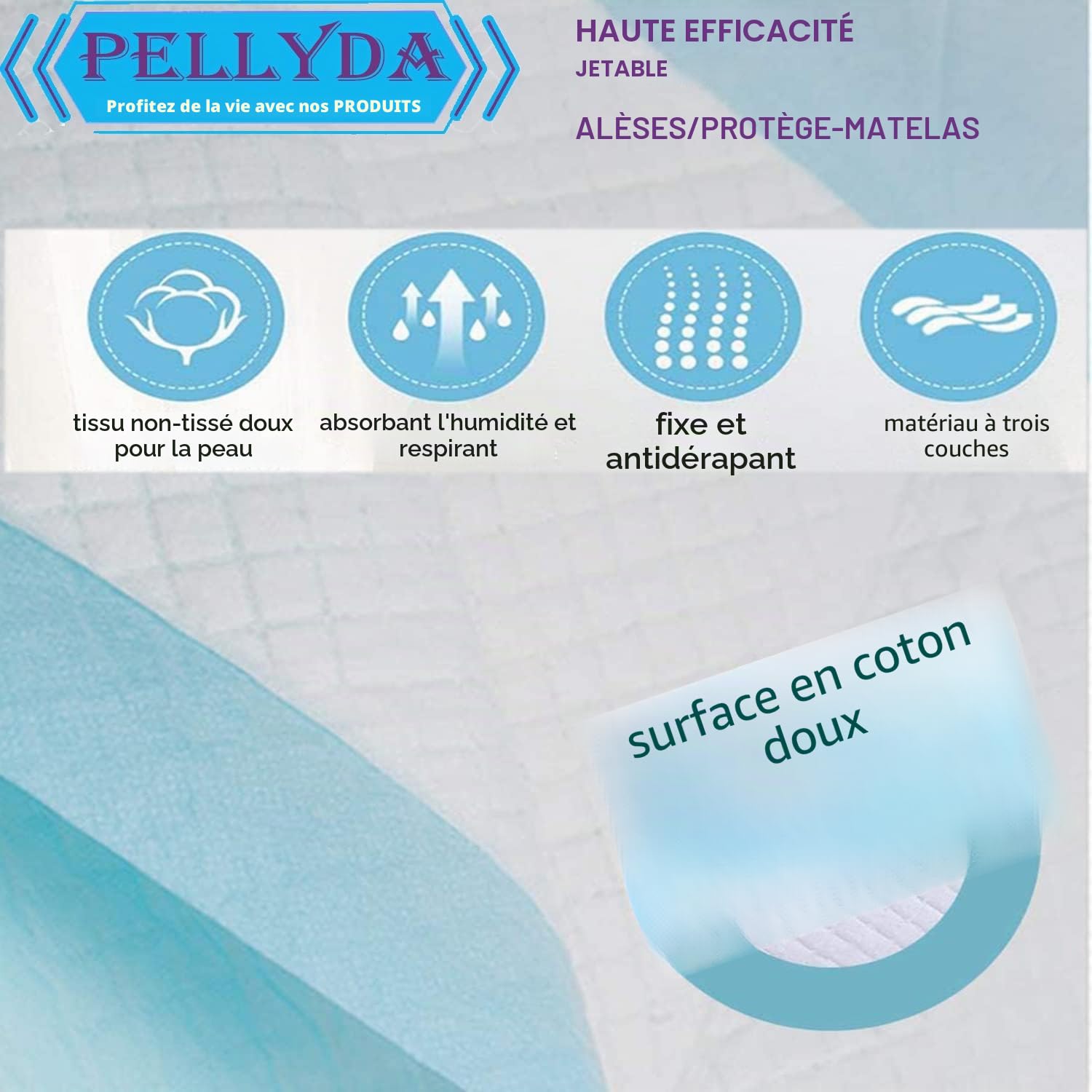 Alèses d'hôpital Alèses jetables pour bébé Tapis de change imperméable Tapis de change respirant Forte absorption 80 x 120 cm (80 x 120 cm, Lot de 10)