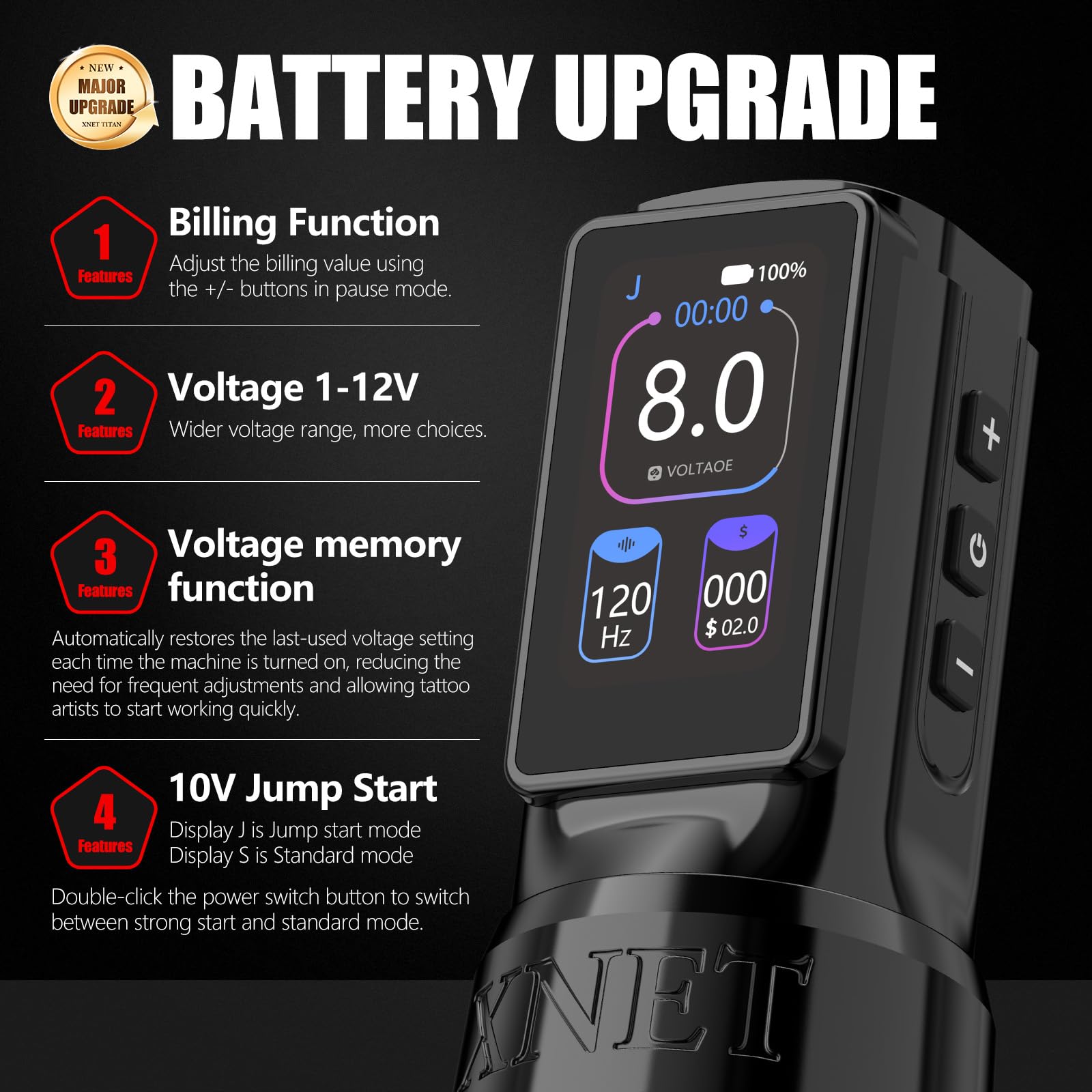 Xnet Titan Máquina de tatuaje, pistola de tatuaje profesional con batería de 2400 mAh, motor sin núcleo, pantalla a color, suministro de equipo de tatuaje para artistas profesionales del tatuaje
