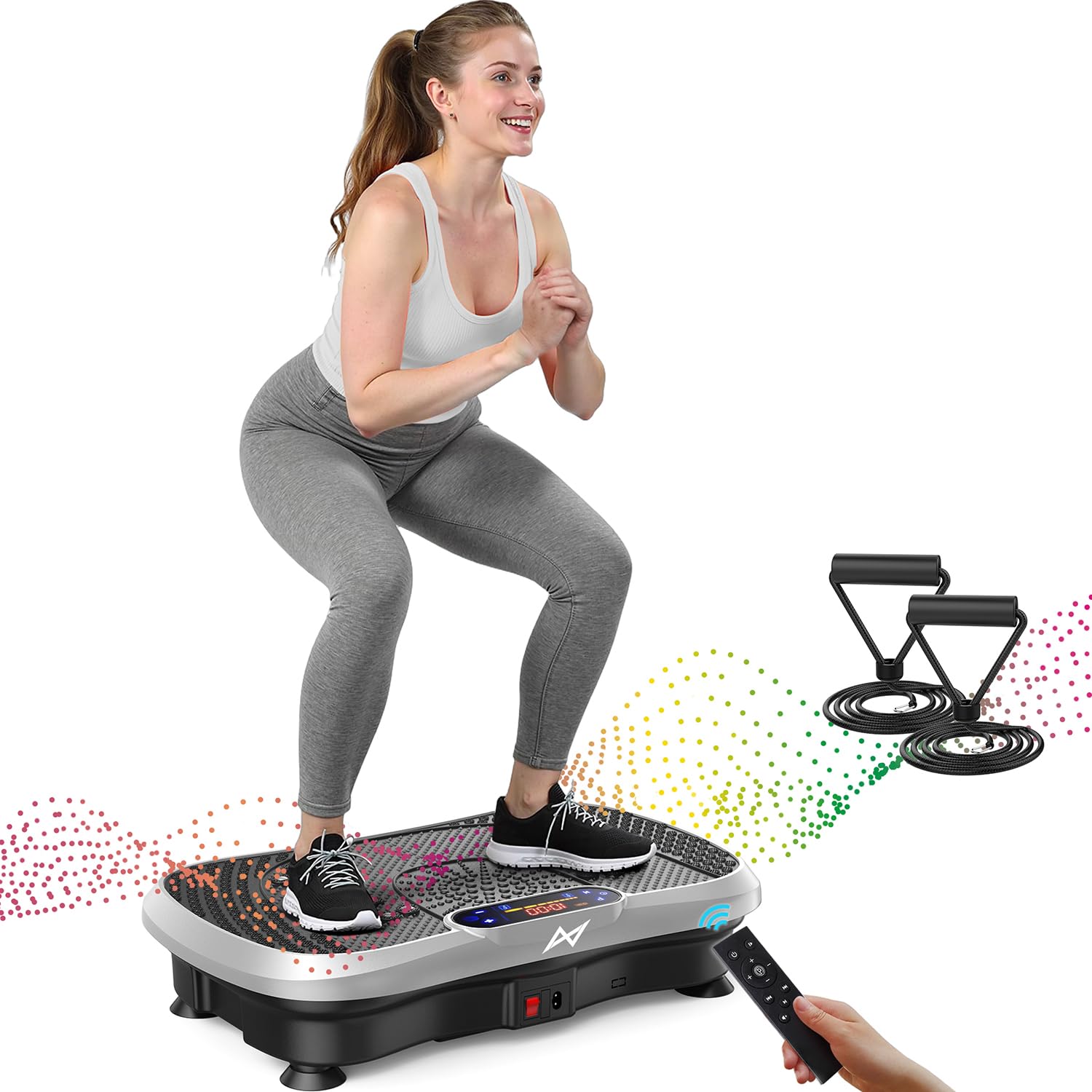 AXV Vibration Plate Exercise Machine Fitness Platform Body Vibrating Board | Curved Design 200W Powerful Oscillating 120 Level Shake Plate for Lymphatic Drainage Recovery Whole Body Toning With Handle