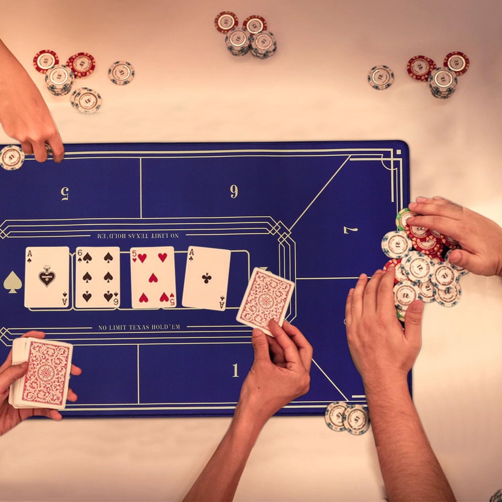 Tapete para Entretenimiento en Casa de Póker Portátil y Plegable de Goma Azul Antideslizante y Fiestas Nocturnas