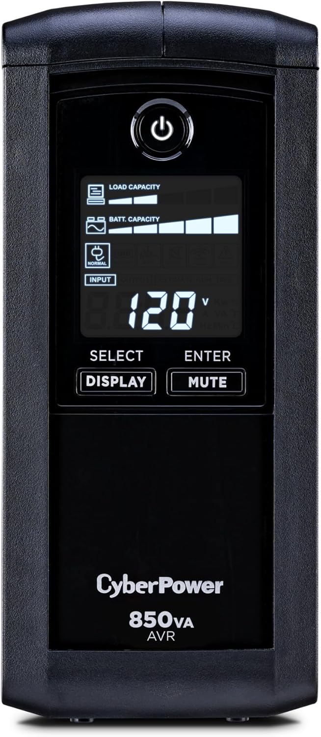 CyberPower CP850AVRLCD - Sistema UPS inteligente LCD, 850VA510W, 9 tomas, AVR, minitorre