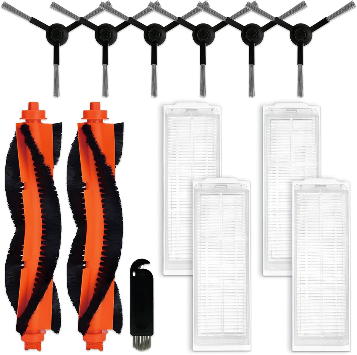 Replacement Parts Compatible with WYZE Robot Vacuum Cleaner | WVCR200S Accessories, 2 Main Brushes, 4 Hepa Filters, 6 Side Brushes Attachment Spare Pack