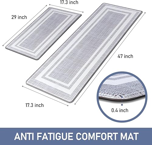 Miniatura 2 de WEZVIX Alfombras y tapetes de cocina antifatiga 2 unidades tapete acolchado antideslizante ergonómico de espuma cómoda alfombras de cocina