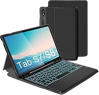 Backlit Keyboard Case for Samsung Galaxy Tab S8 / S7 11-inch, Cover with Detachable Keyboard US Layout for Samsung Tab S8 2022 (SM-X700/X706) / S7 2020 11" (SM-T870/T875/T876), Black