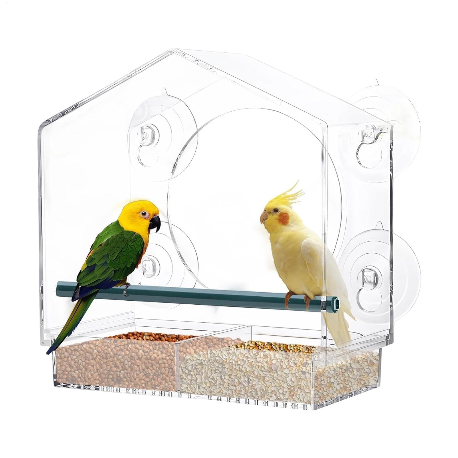 Muiltvoe Bird Feeder for Window Suction Cup - Acrylic Food Tray | with Removable Tray and Drain Hole Clear Window Bird Feeder - for Finch Apartment Backyard Garden Patio Deck