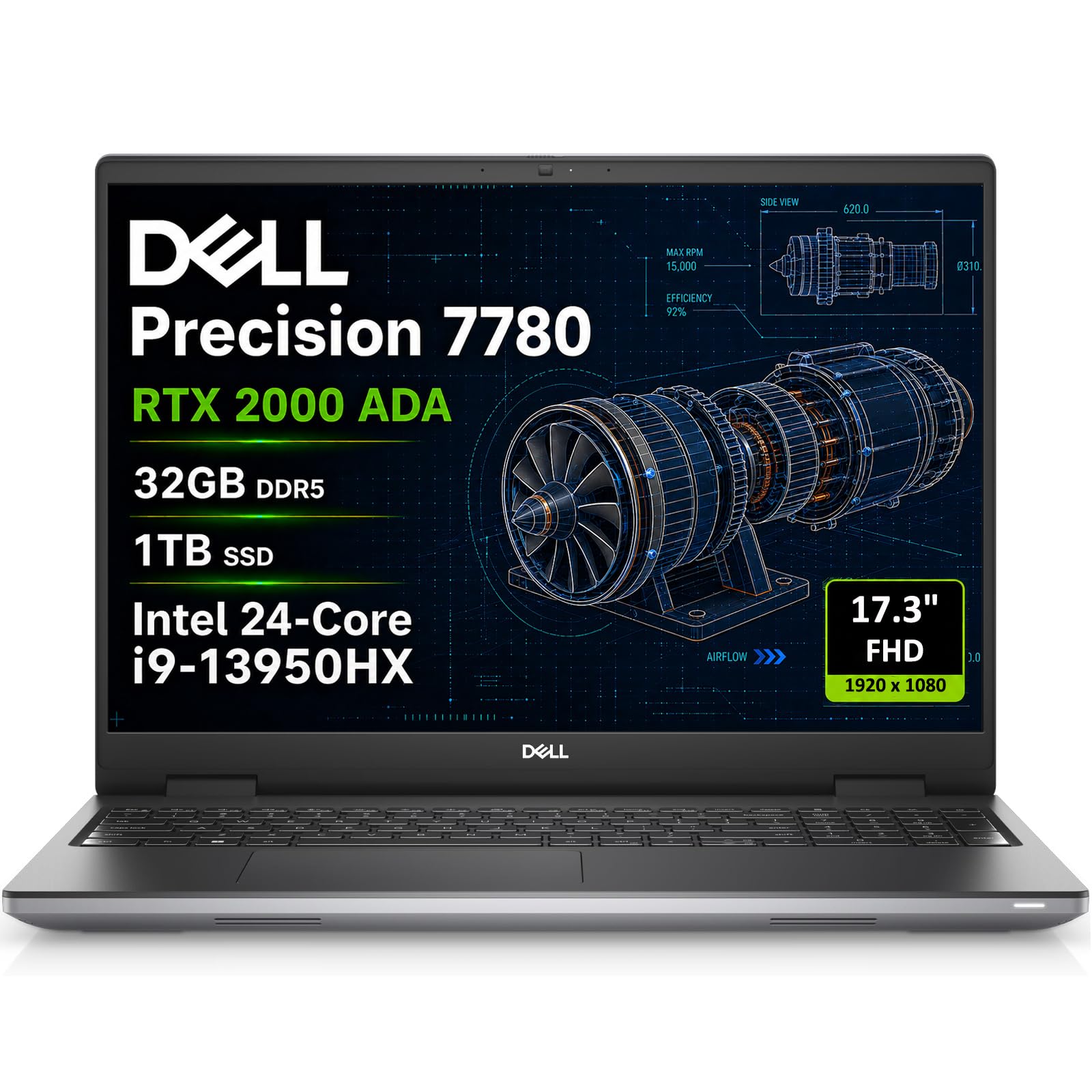 Precision 7780 Laptop, NVIDIA RTX 2000 Ada 8GB, i9-13950HX, 32GB DDR5