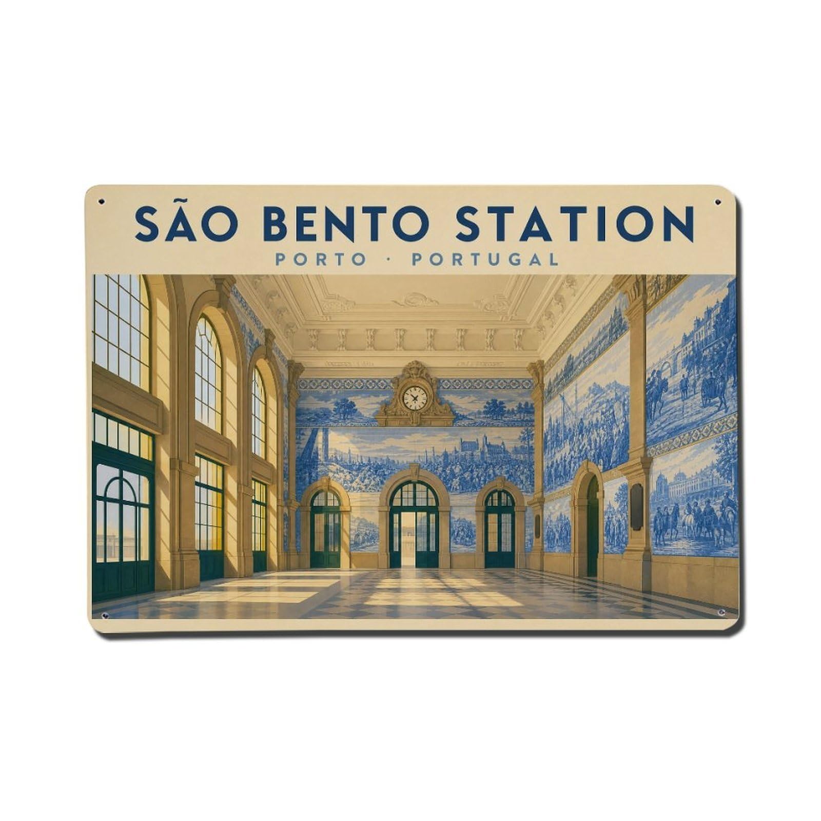 Huiyhb 8X12inch(20X30cm) Vintage Travel Sao Bento Station Grand Hall Interior Portugal Metal Tin Sign
