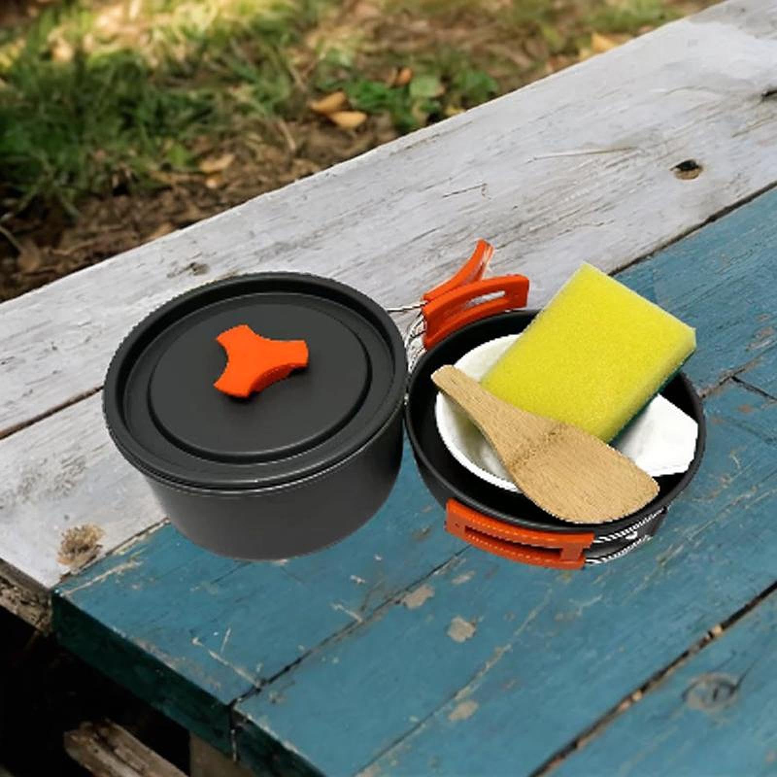 kowaku Camping Cookware Mess Kit Camping Cooking Set Foldable Handle Accessories Aluminum Soup Pot Bowls Spoon for Travel BBQ Hiking