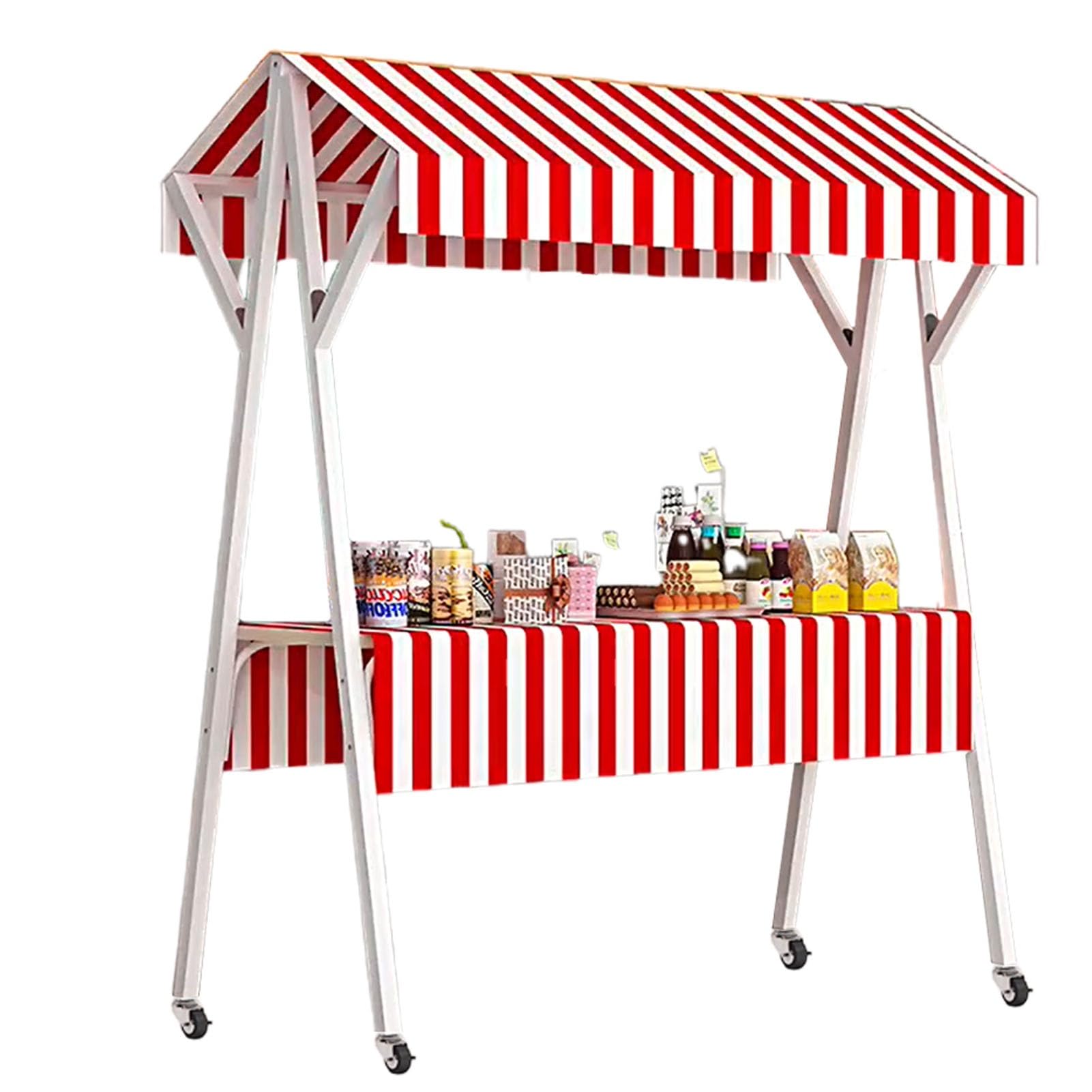 Carrello da campeggio pieghevole su ruote, carrello da campeggio portatile pieghevole pieghevole in metallo, carrello di servizio alimentare su ruote, espositore con tenda da sole per esterni