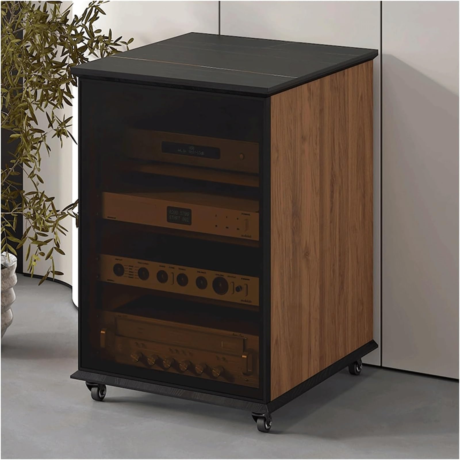 Estante de vapor de madera ajustable con ruedas en nogal de 81,5 cm