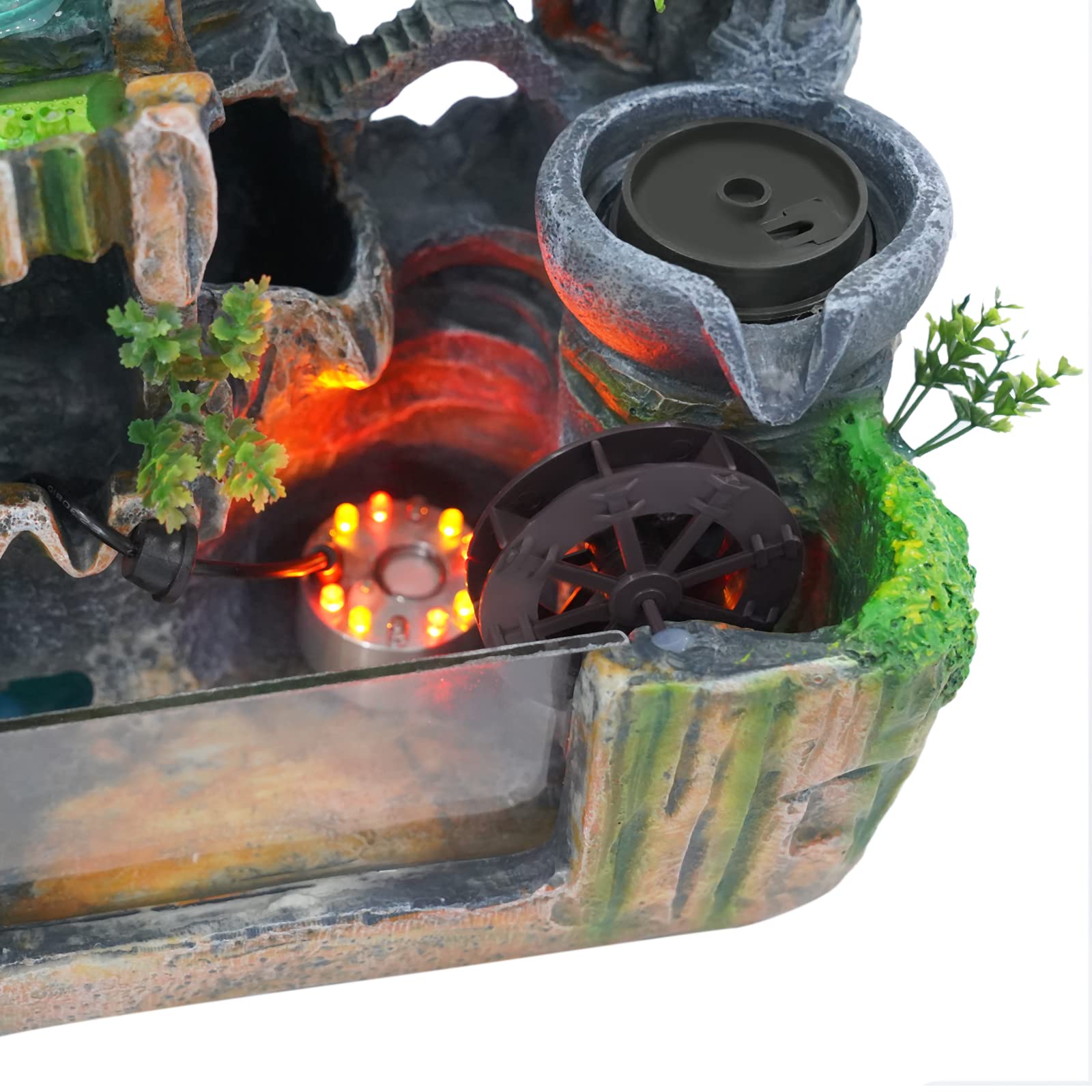 Fontana da tavolo con illuminazione a LED e nebbia, fontana per interni, piccola fontana con piante, per il posizionamento in soggiorno e ufficio