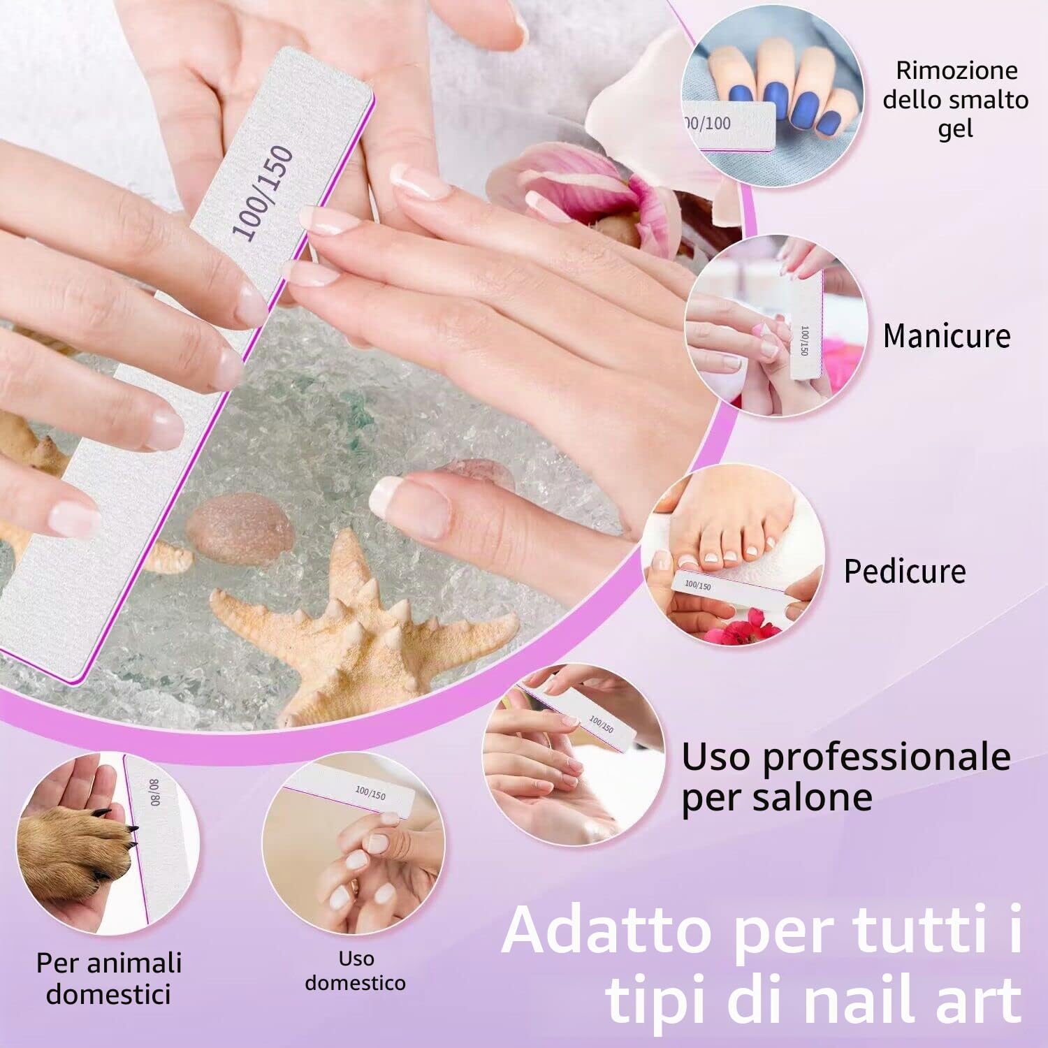 Grana 80/80 Lime per Unghie, 12 Pezzi Lima per Unghie Professionale, Lime Unghie Bifacciali per La Cura E Lo Styling Delle Unghie, Lima Unghie per L'Estensione Delle Unghie in Polietilene in Salone
