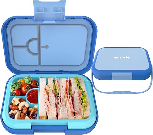 ermete Lonchera Bento de 4 compartimentos a prueba de fugas para niños con divisor extraíble, contenedor de almuerzo de mano para niños de 4 a 10