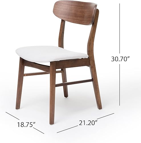 Miniatura 3 de Christopher Knight Home Lucious Fabric / Walnut Finish Dining Chairs, 2-Pcs Set, Light Beige