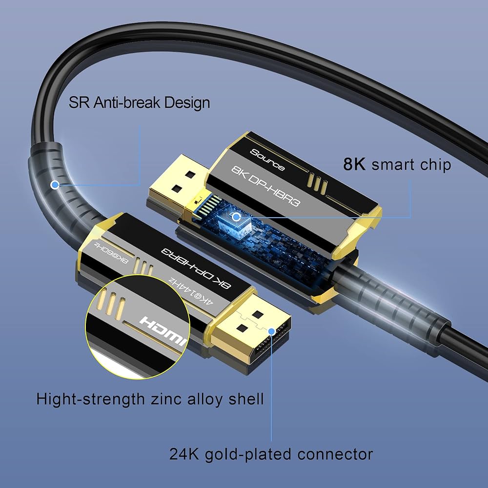 残り1点⭐️8K 光ファイバー ケーブル10M DP 1.4規格 パソコン VR Amazon | DGHUMEN 8K 光ファイバー ディスプレイポート ケーブル