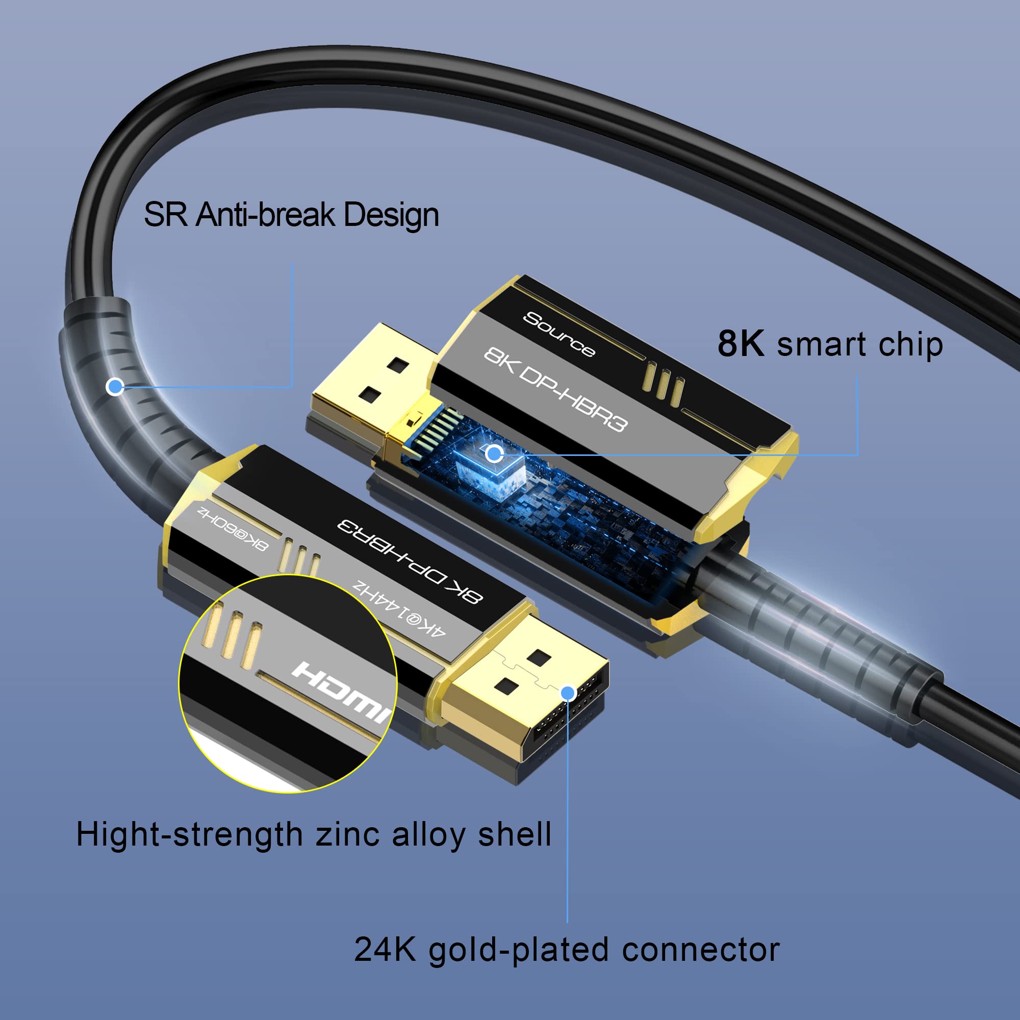 Amazon.co.jp: FDBRO 8K 光ファイバー DisplayPort 1.4 ケーブル UHD
