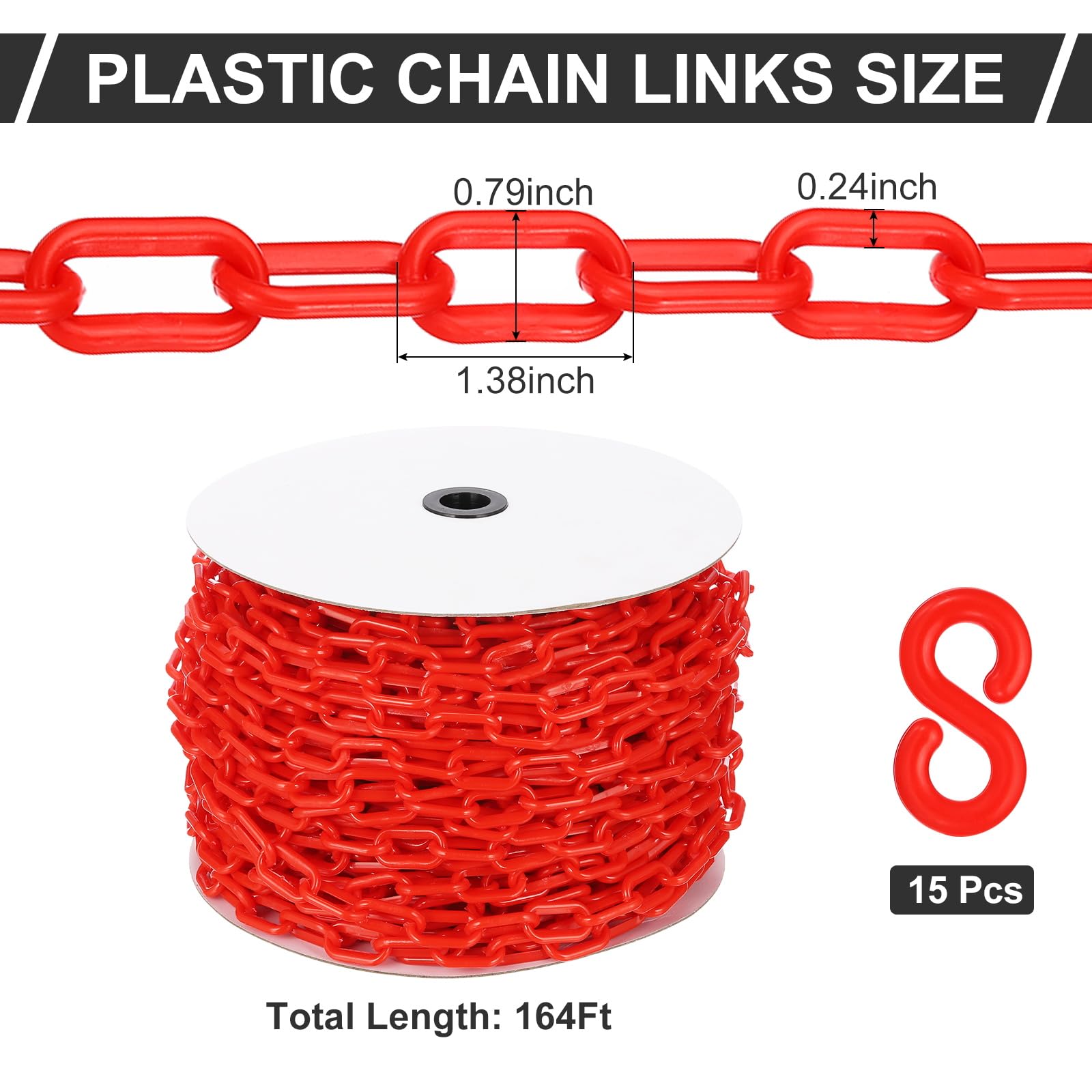 PATIKIL Chaîne plastique rouge, 164 pieds 6mm Chaîne barrière sécurité plastique large Longue pour le contrôle foule, la le stationnement, la clôture, la décoration chantier construction