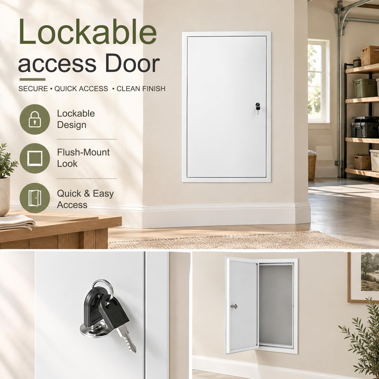 Panel de Acceso de Aluminio con Cerradura para inspección de Pared, Montaje a RAS, pintable, Ideal para Uso doméstico y Comercial