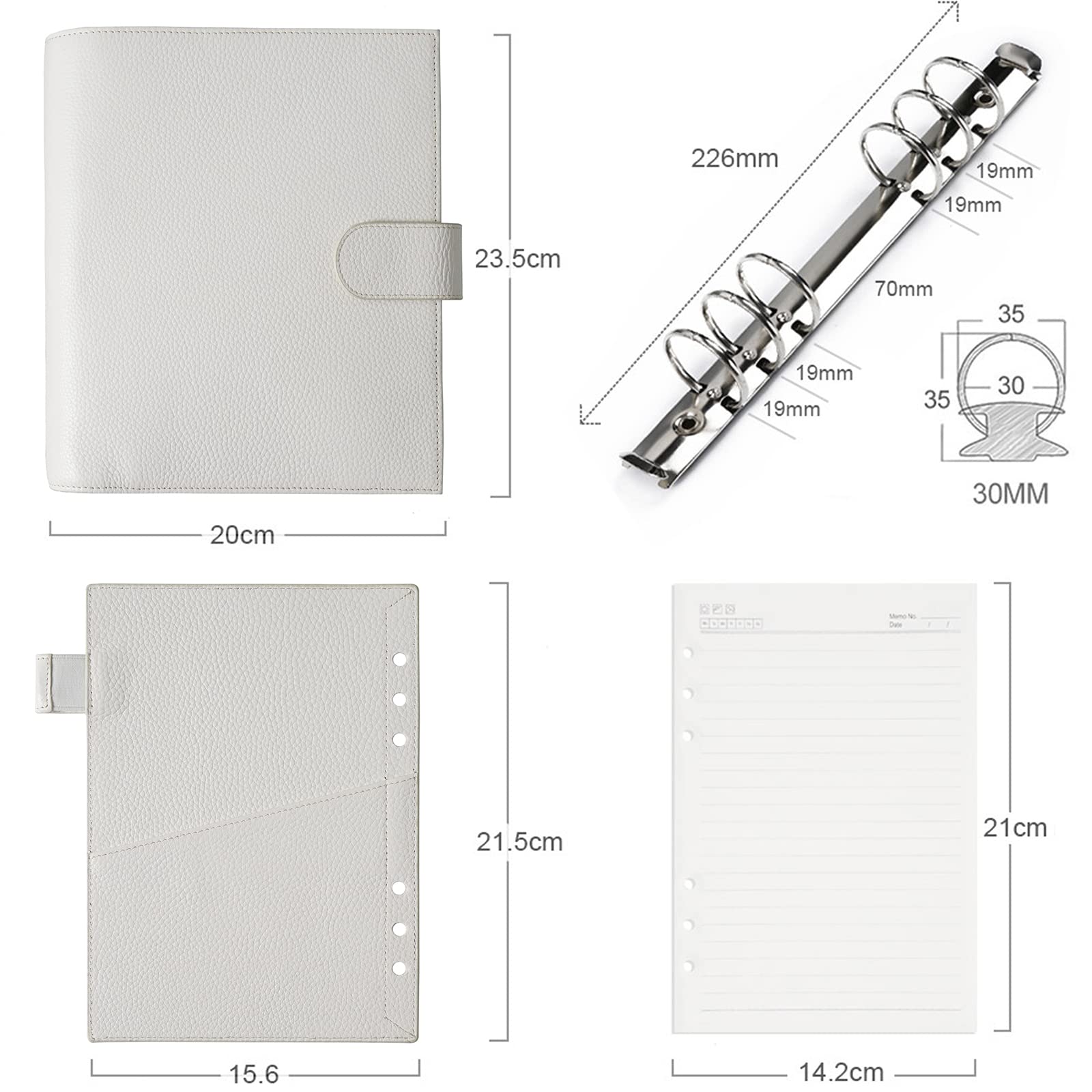 Moterm A5 Luxe Ringe Planer - Echtes Leder Binder Organizer (Kiesel-Creme,30mm Ring)