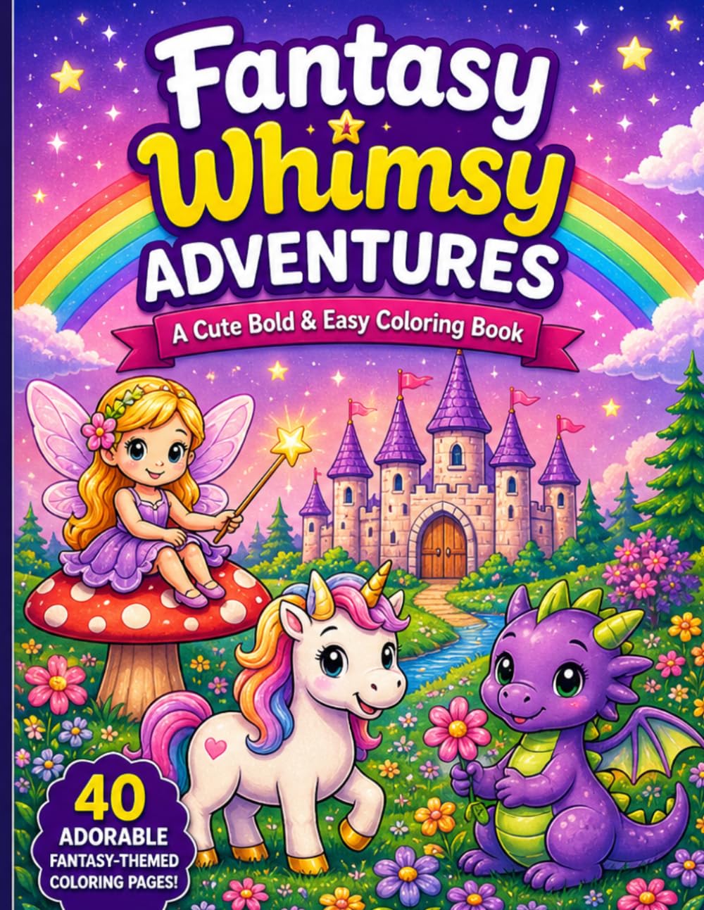 Fantasy Whimsy Adventures: Cute Bold & Easy Fantasy Coloring Pages