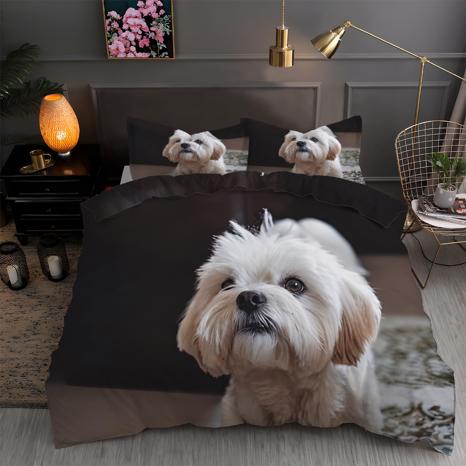 Brown Super King Duvet Cover Shih Tzu 3D Bedding Sets Brushed Microfibre