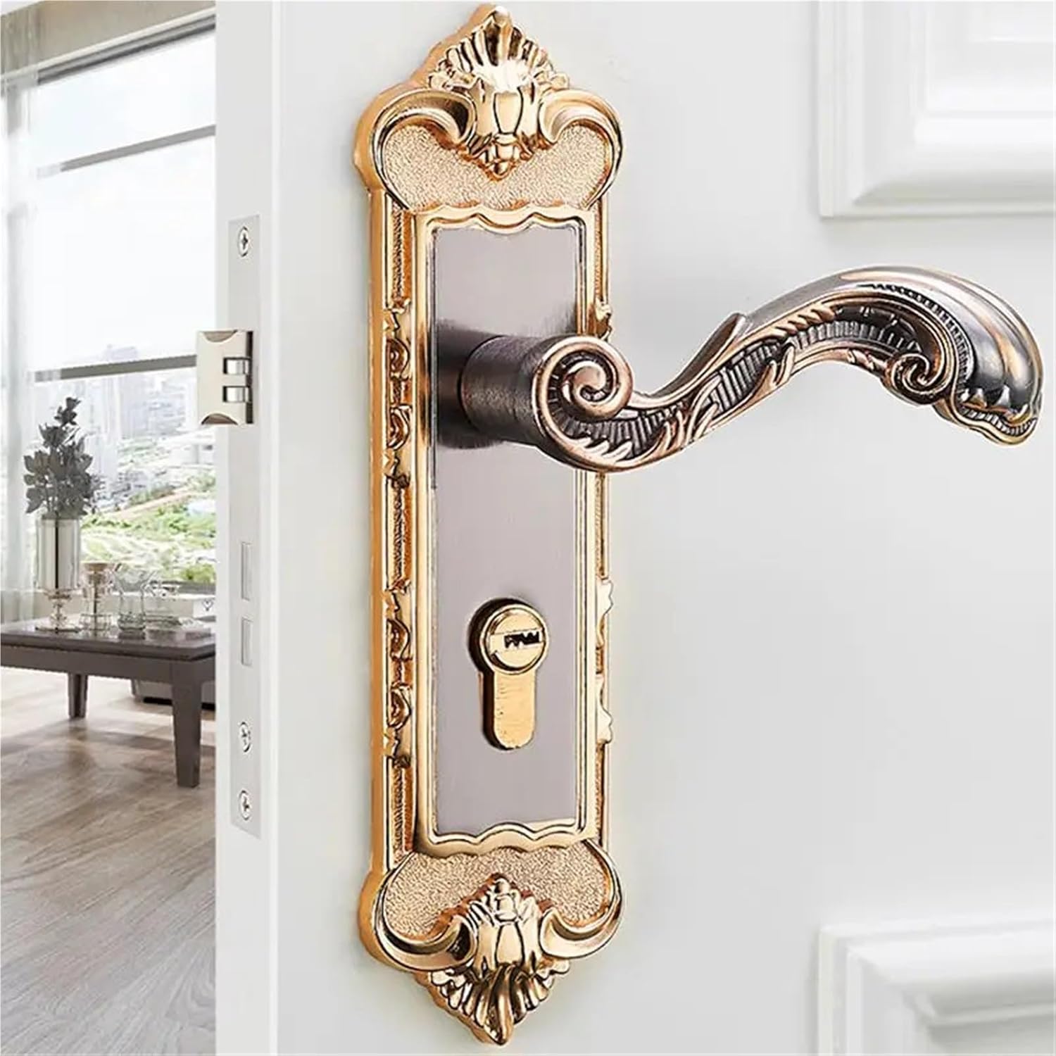 Vintage Keyed Door Lever Set Curved Handle with Deadbolt Lock Security Mortise,Aluminum Alloy замок