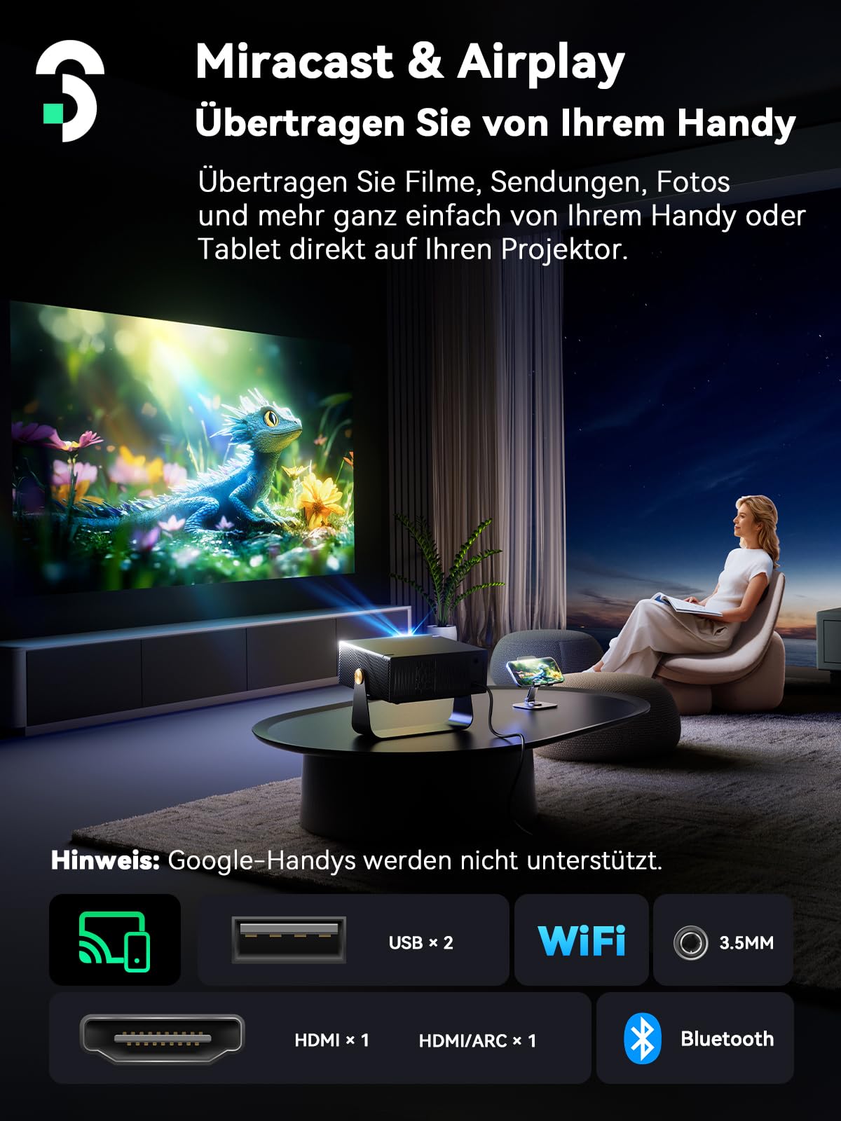 SOOMFON Smart Beamer 4K Heimkino Mini Projektor Autofokus Trapezkorrektur WiFi Bluetooth