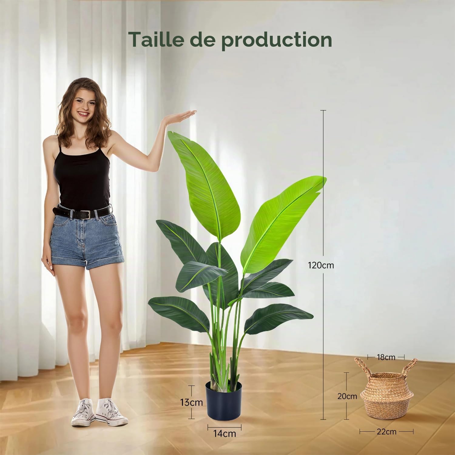 Plantes artificielles en pot avec 9 feuilles en pot pour intérieur, extérieur, maison, salon, bureau, jardin 120 cm