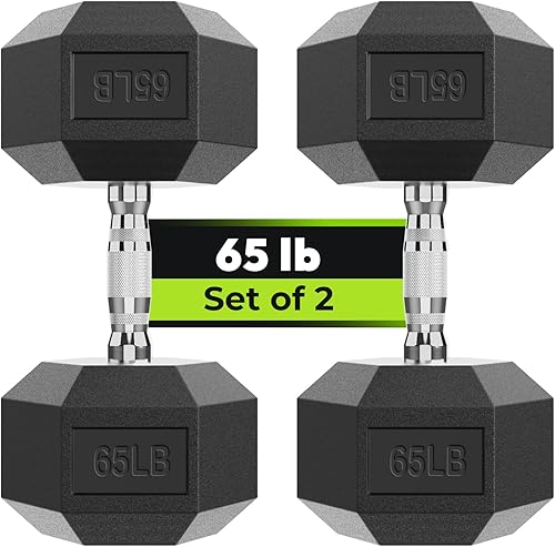 Miniatura 25 de Juego de 2 mancuernas hexagonales de 2.5 a 65 libras con revestimiento de goma, mancuernas para ejercicio y fitness, peso de mano para entrenamiento