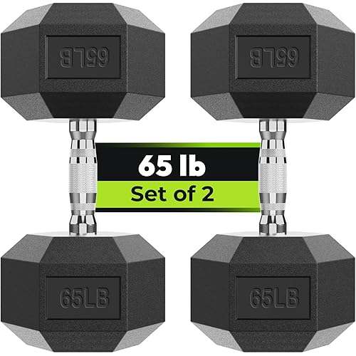 Hex Dumbbell Set, 2.5-65 lb Rubber Encased Exercise & Fitness Dumbbells, Weights Dumbbells Set of 2, Hand Weight for Strength Training