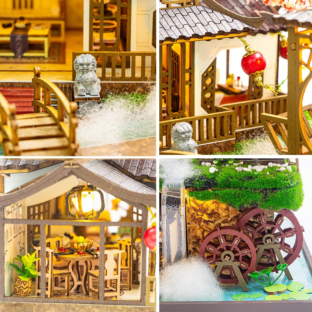 Kit maison de poupée miniature à monter soi-même à l'échelle 1:24 de style chinois maison de poupée maison de campagne pays des merveilles ancienne villa faite à la main modèle maison