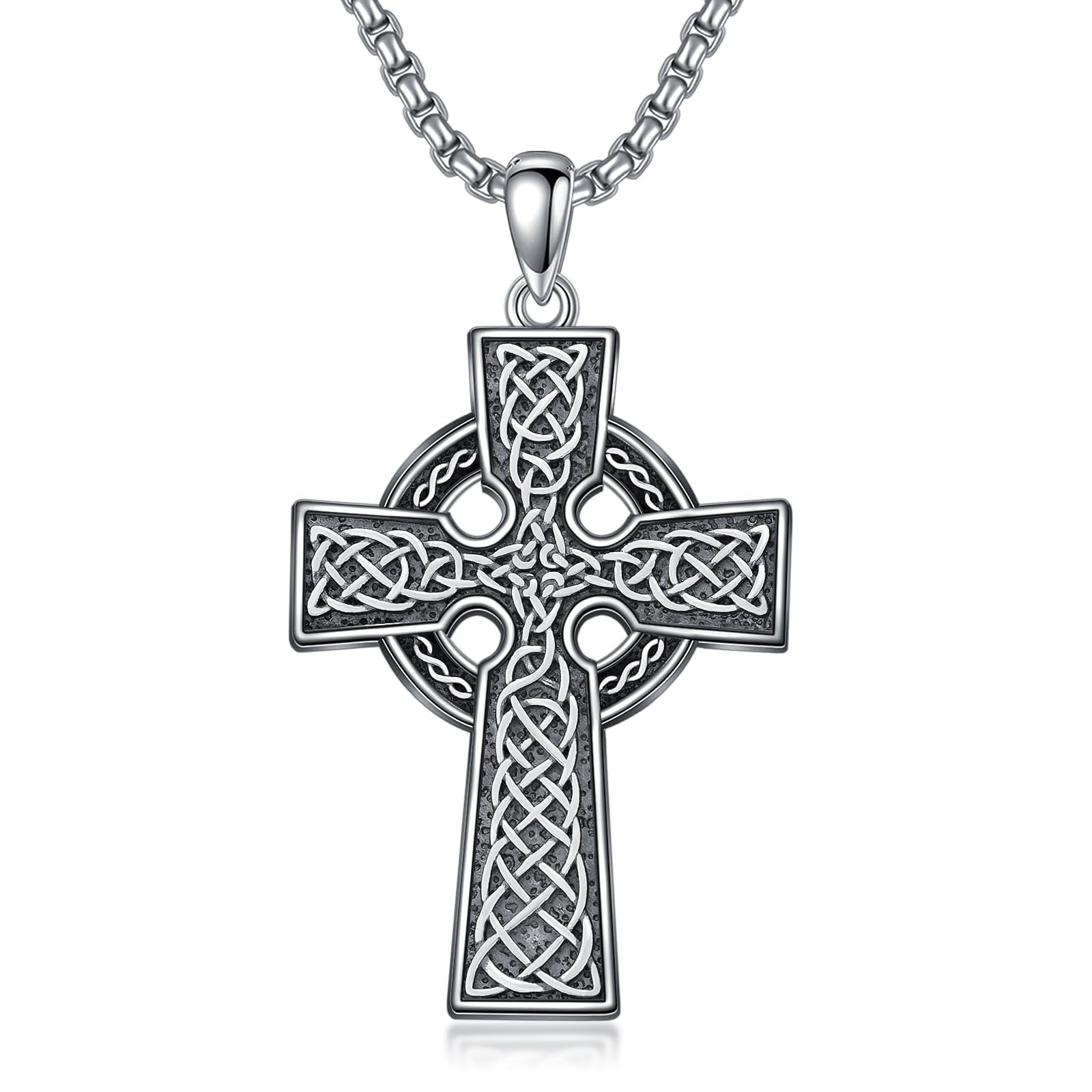 925 Sterling Silver Cross Pendant Necklace for Men Women Amulet Necklace Protection Jewelry Religious Gifts(With Gift Box)