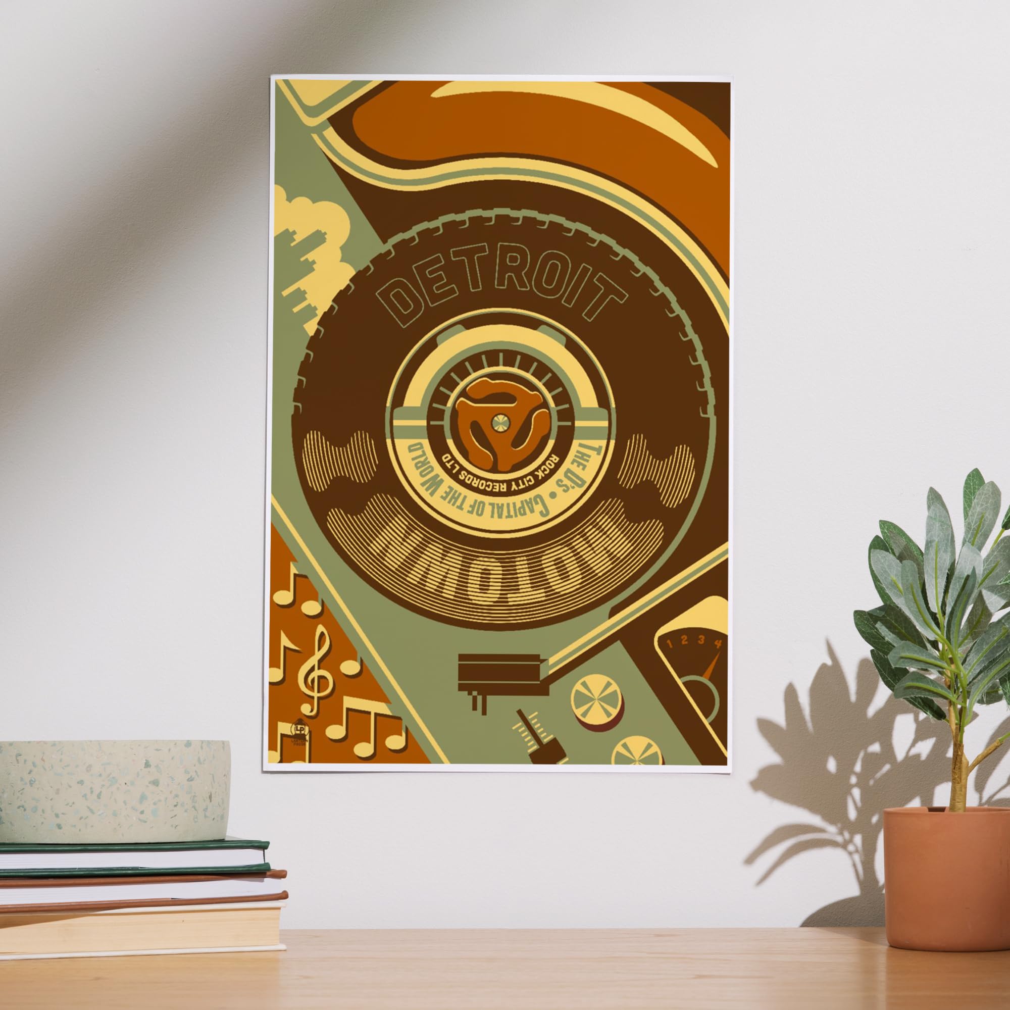 Lantern Press 12x18 Inch Art Print Wall Decor, Detroit, Michigan, Motown and Motor City