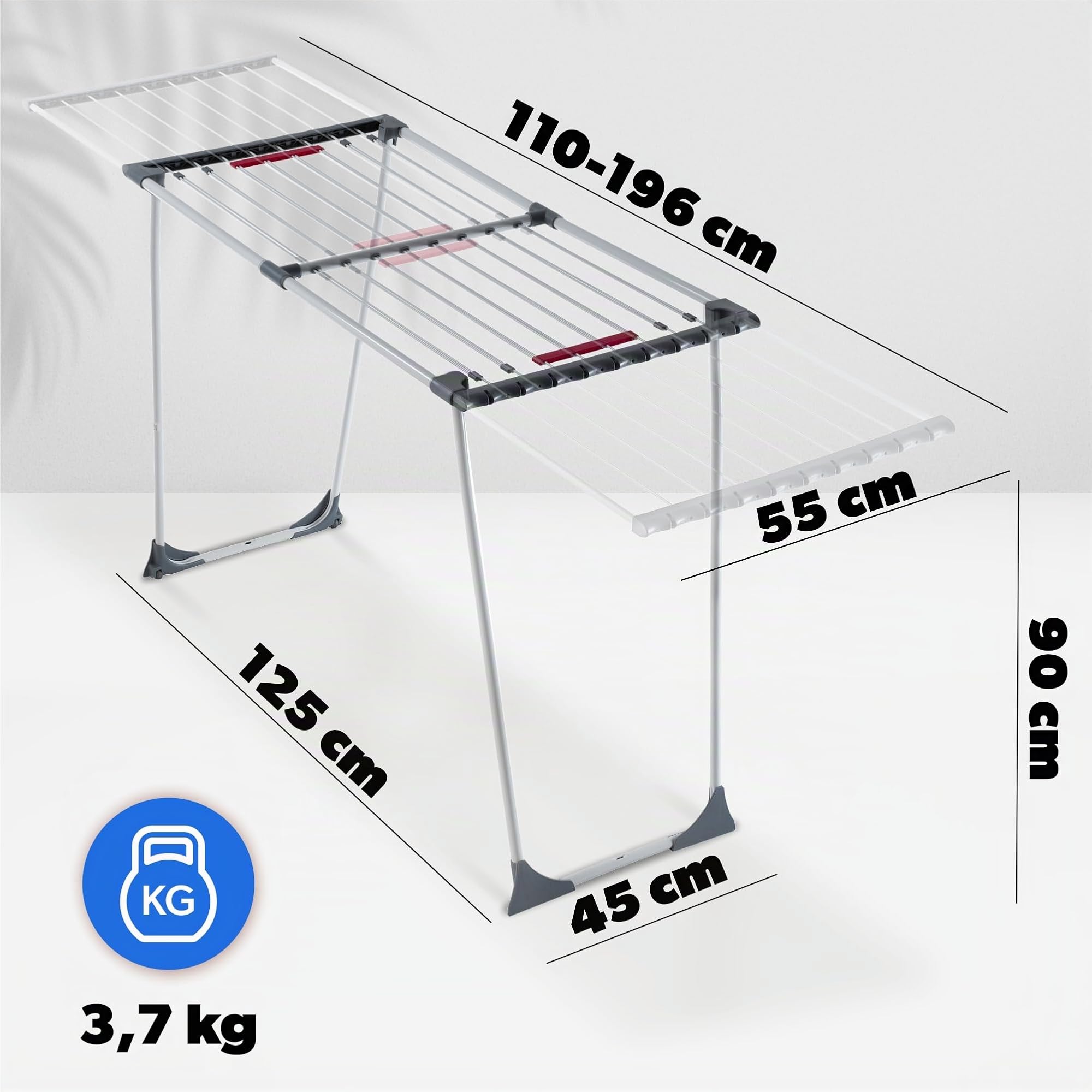 KADAX Étendoir a Linge 20 metres, Support de Sechage sur Pieds, Sechoir Pliable pour Maximiser l'espace de Sechage, Etendoir Telescopique (Gris)
