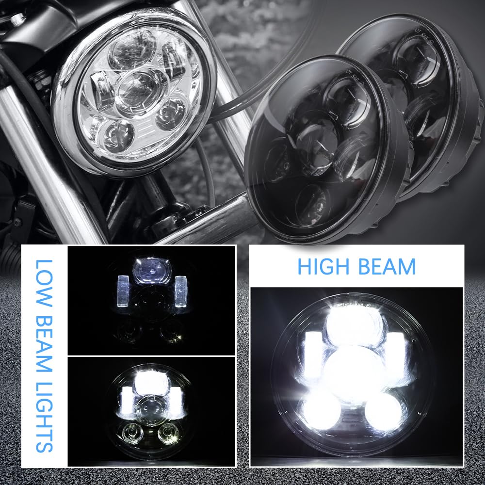 DREAMIZER Faro Led Moto da 5.75 pollici Omologato con DRL Bianco Angel Eye Indicatore Ambra Compatibile con Harley Road King Street Glide Softail Electra Glide J-eep Wrangler JK TJ
